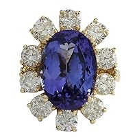 10.17 Carat Natural Blue Tanzanite and Diamond (F-G Color, VS1-VS2 Clarity) 14K Yellow Gold Luxury Cocktail Ring for Women Exclusively Handcrafted in USA