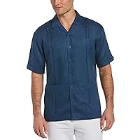 Cubavera Men's 100% Linen Short Sleeve Button-Down Guayabera Shirt with Four Pockets, Camp Collar, Pintuck Detail