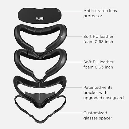 KIWI design Face Cushion Pad Compatible with Quest 2 Accessories (Upgraded Version), Fitness Facial Interface Foam Replacement, with Glasses Spacer and Lens Protector, Air-Circulation Design