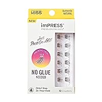 KISS imPRESS False Eyelashes, Lash Clusters, Falsies, Authentic Natural', 12mm-14mm, Includes 12 pieces of pre-bonded lashes, Contact Lens Friendly, Easy to Apply, Reusable Strip Lashes