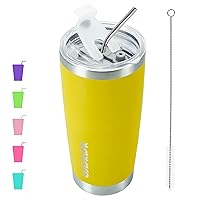 BJPKPK 20 oz Insulated Tumbler With Lid And Straw Stainless Steel Coffee Mug Tumbler Cups,Yellow
