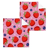 Strawberry Washcloths Set of 2-12 X 12 Inch, Fast Drying Wash Cloth for Bathroom-Hotel-Spa-Kitchen Multi-Purpose Fingertip Towels and Face Cloths