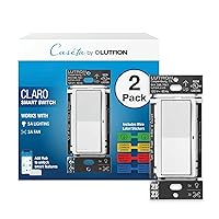 Claro Smart Switch for Caseta Smart Lighting, for On/Off Control of Lights or Fans | Includes Wire Label Stickers | Neutral Wire Required | DVRF-5NSS-WH-R-2 | White (2-Pack)