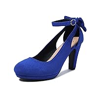 Women's Mary Jane Heels with Bow Retro Closed Round Toe Suede Ankle Strap Pumps Gatsby Vintage Sweet Office Daily Dress Shoes