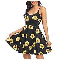 Spring Denim Dresses for Women 2024,Beach Summer Flower Shoulder Strap Sleeveless Women's Adjustable Skirt Dres