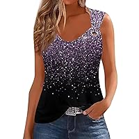 Tank Top for Women Summer Casual Notched Sleeveless Neck Blouse Novelty Gradient Shirts