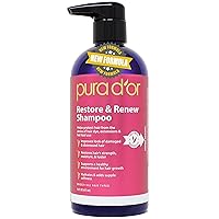 PURA D'OR Restore & Renew Shampoo (16oz) Hair Protection from Dye, Extensions and Heat Tools, Infused with Organic Aloe Vera, Rosemary Leaf Oil, Sea Buckthorn Fruit Oil, & Cacay Seed Oil