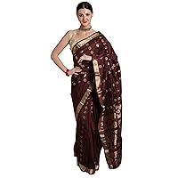 Burgundy Pure Silk Saree from Bangalore with Brocaded Coins Woven all over - Pure Silk