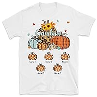 Personalized Fall Halloween Grandma's Little Pumpkin Shirt, Custom Nana Shirt with Grandkid's Names, Gift for Mom Gigi Papa, Grandpa