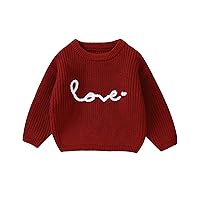 Toddler Baby Girl Valentines Day Outfit Love Heart Embroidery Knit Sweater Long Sleeve Shirts Valentines Day Gifts