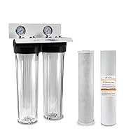 Max Water 2 Stage (Sediment, Odor & Improving Taste) Whole House (20 inch x 4.5 inch), Water Filtration System with PVC Ball Valve, Pressure Gauge & Housing Wrench- Sediment + CTO - 1