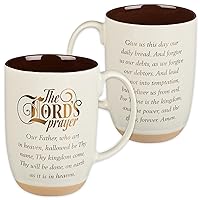 Christian Art Gifts Ceramic Coffee & Tea Mug Large 15 oz Inspirational Scripture Mug for Men & Women: The Lord's Prayer - Matthew 6:9-13 Lead-free Clay Base Cup w/Gold Accents, White/Brown