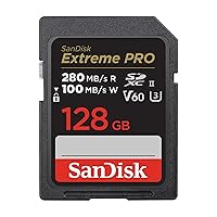 SanDisk SDXEP-128G-GHJIN SDXC Class 10 UHS-II V60 SD Card, Up to 280 MB/sExtreme PRO SDSDXEP-128G-GHJIN