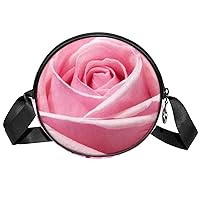 Pink Rose Bloom Crossbody Bag for Women Teen Girls Round Canvas Shoulder Bag Purse Tote Handbag Bag