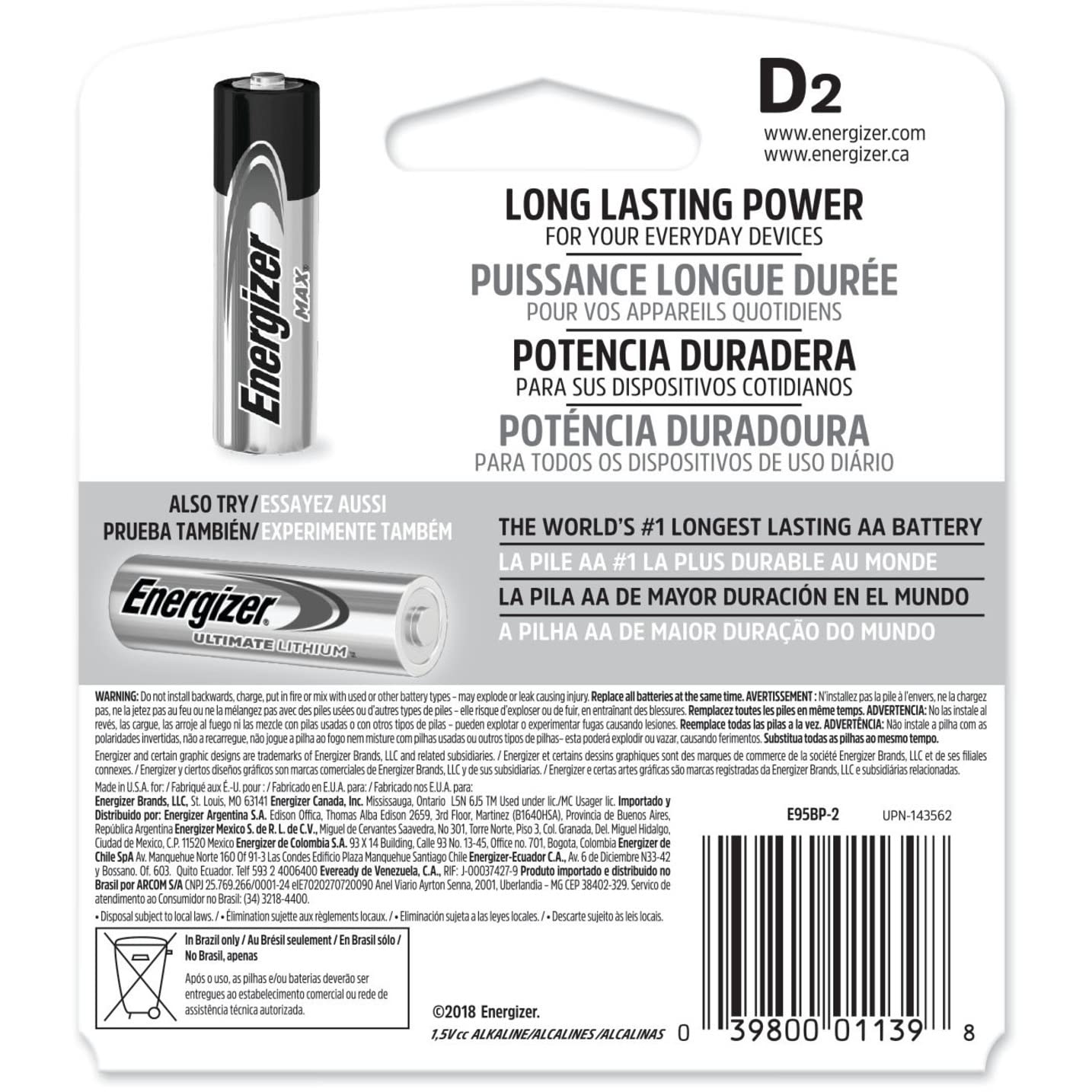 Energizer Premium D Max Alk D-2 Batteries, (Per 2)
