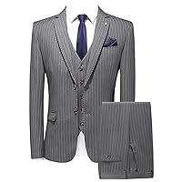 Men's Vertical Stripes Suit Single Breasted for Casual Banquet Jacket Vest Pants
