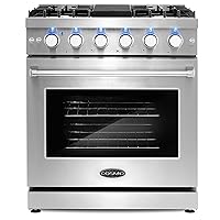 COSMO COS-EPGR304 Slide-in Freestanding Gas Range with 5 Sealed Burners, Cast Iron Grates, 4.5 cu. ft. Capacity Convection Oven, 30 inch, Stainless Steel