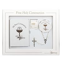 White and Gold 5 Piece Communion Set Rosary Box Pin Book Scapular