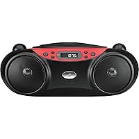 GPX, Inc. Portable Top-Loading CD Boombox with AM/FM Radio and 3.5mm Line In for MP3 Device - Red/Black