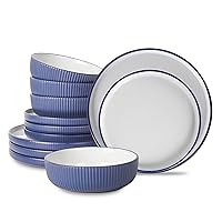 Christian Siriano Laro 12-Piece Dinnerware Set Stoneware, Dark Blue