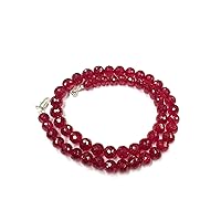 24 inch Long Round Shape Faceted Cut Natural red Corundum 6-8 mm Beads Necklace with 925 Sterling Silver Clasp for Women, Girls Unisex