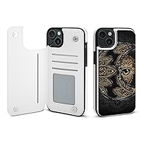 Boho Moon and Sun Mandala Tattoo Phone Case Compatible for iPhone 15/iPhone 15 Plus/iPhone 15 Pro/iPhone 15 Pro Max Card Holder Wallet Protector Cover