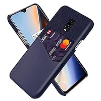 OnePlus 6T Case, Premium PU Leather Ultra Slim Nylon Shockproof Back Bumper Phone Case Cover with Card Holder for OnePlus 6T (Blue)