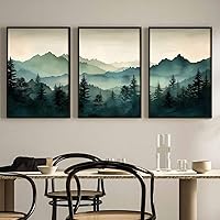 Mountain Wall Art Decor Set of 3 Sage Green Forest Canvas Wall Art Prints Nature Landscape Wall Decor Watercolor Pine Tree Pictures Abstract Modern Painting for Living Room Bedroom 16x24 Inch Unframed