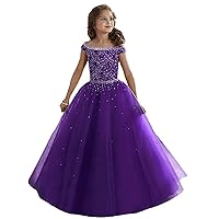 Girls Illusion Rhinestone Beading Ruffled Christmas Ball Gown Princess Pageant Dress (12, Purple)