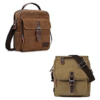 RAVUO Small Messenger Bag for Men, Water Resistant Brown Canvas Satchel Bag Vintage Shoulder Crossbody Bag for Travel Work