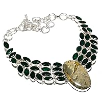 Bumble Bee Jasper, Emerald Gemstone 925 Sterling Silver Necklace 18