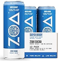 ZOA Zero Sugar Energy Drinks, Super Berry - Sugar Free with Electrolytes, Healthy Vitamin C, Amino Acids, Essential B-Vitamins, and Caffeine from Green Tea - 12 Fl Oz (12-Pack)