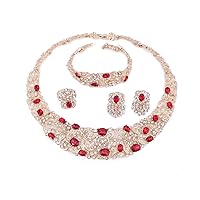 Jewelry Sets for Women Crystal inlay Necklace Earrings Ring Bracelet Bridesmaid Costume Show Wedding