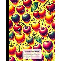Composition Notebook: Cherry Pattern Crayon Illustration - Wide Ruled Lined Paper Journal For School, College, Office, Work - 7.5