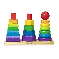 Geometric Stacker - Wooden Educational Toy - Shape Sorter And Stacking Toy, Stacking Tower Toy For Babies, Toddlers And Kids Ages 2+, Multicolor, Playsets