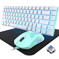 Attack SAHARK Mechanical Gaming Keyboard and Lightweight Honeycomb Mouse Combo with Ergonomic 82 Key Rainbow RGB Backlit 12000DPI Programmable Mice USB Wired Mouse Pad for Laptop PC Gamer-White/Green