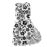 Women's Fashion Vintage Floral Print Lapel Button Three Quarter Sleeves Boho Dress 2024 Trendy Beach Sundress