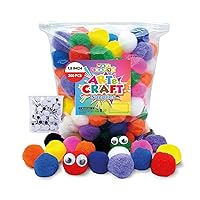 WAU Crafts - 200pcs 1.5 inch Multicolored Large Pom Poms Balls with 100 Googly Eyes for Arts and DIY Project in Reusable Zipper Bag