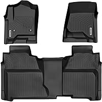 OEDRO Floor Mats Fit 2014-2018 Chevy Silverado/GMC Sierra 1500 Crew Cab, 2015-2019 Silverado/Sierra 2500 HD/3500 HD Crew Cab, Black TPE All Weather 2 Row Floor Liner Set (Front & 2nd Seat)