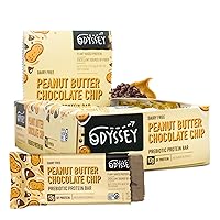Odyssey Snacks, Peanut Butter Chocolate Chip Prebiotic Protein Bars, 12 Pack, 13g of Plant Protein, Healthy Gluten Free Protein Snacks, Fast Breakfast, Snack Food Replacement for Kids and Adults