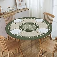Art Vintage Flower Elastic Edged Round Fitted Table Cloth Cover, Waterproof Wrinkle Free Round Tablecloth, Home Decorative Tablecloth for Indoor Outdoor Kitchen Party, Fits 40
