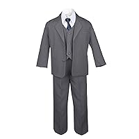 6pc Formal Boys Dark Gray Vest Sets Suits Extra Navy Blue Necktie S-20 (18)