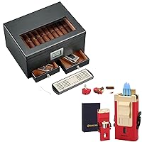 Cigar Humidor Box and Cigar Lighter Set