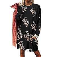 Doodle Mom Women's Sweatshirt Dress Long Sleeve Crewneck Pullover Tops Sweater Dress with Pockets