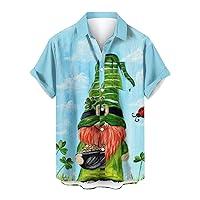 Men's Novelty Print T-Shirt Funny St. Patrick's Day Shamrock Shirts Short Sleeve Green Tee Tops Button Down T Shirt