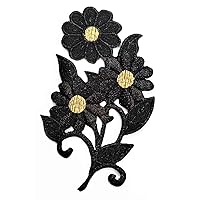 Nipitshop Patches Applique Patch Black Sunflower Blossom Flowers Embroidery Iron On Flower Appliques for Craft Sewing Clothing
