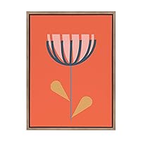 Kate and Laurel Sylvie Flower in Orange Framed Canvas Wall Art by Apricot and Birch, 18x24 Gold, Mid-Century Modern Floral Art for Wall