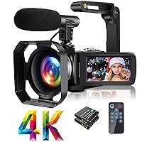 4K Video Camera Camcorder with Microphone Ultra HD 30MP YouTube Vlogging Camera 3.0 Inch Touch Screen 16X Digital Zoom Camera Recorder with Handheld Stabilizer and Remote Control