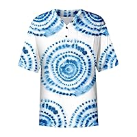 Tie Dye Scrub Tops for Men Short Sleeve V-Neck Plus Size Working Nurse Uniform with Pocket S-5XL