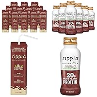 Ripple Vegan Protein Shake, Chocolate 12 Fl Oz (12 Pack) & Ripple Vegan 8 oz Dairy-Free Milk, Chocolate (12 Pack) | 24 Pack